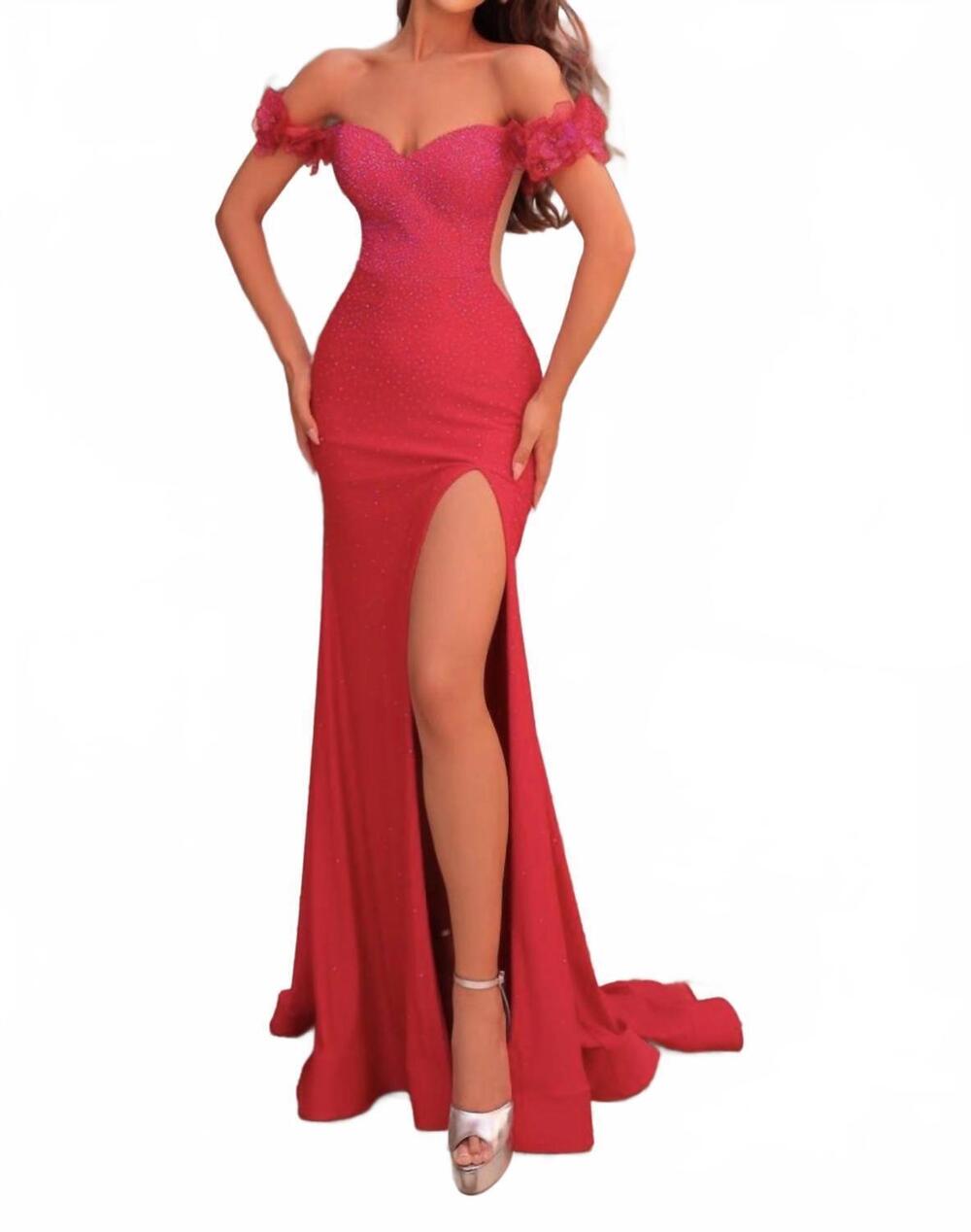 NEW AMARRA form-fitting long formal gown in red
